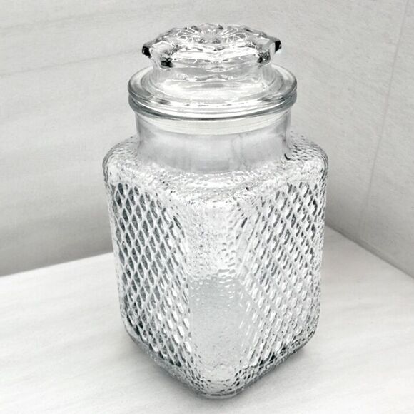 Textured Patterned Glass Rectangular Canister with Lid - Picture 1 of 16
